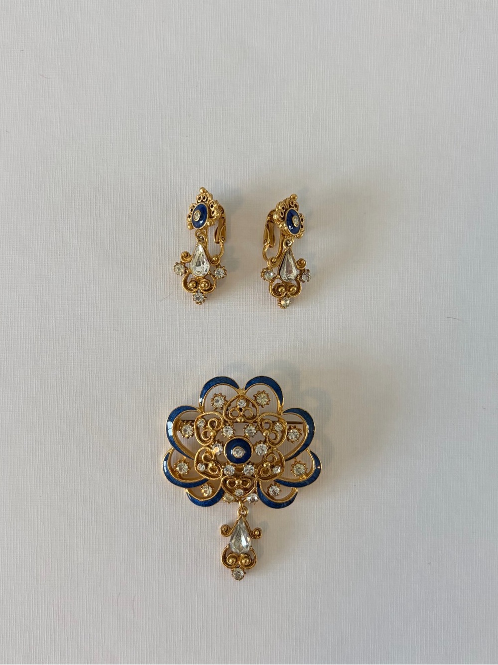 Signed Florenza Vintage Brooch & Clip-On Earrings Set